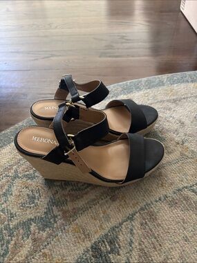 Merona Black Espadrille Wedge Sandals with Ankle Buckle